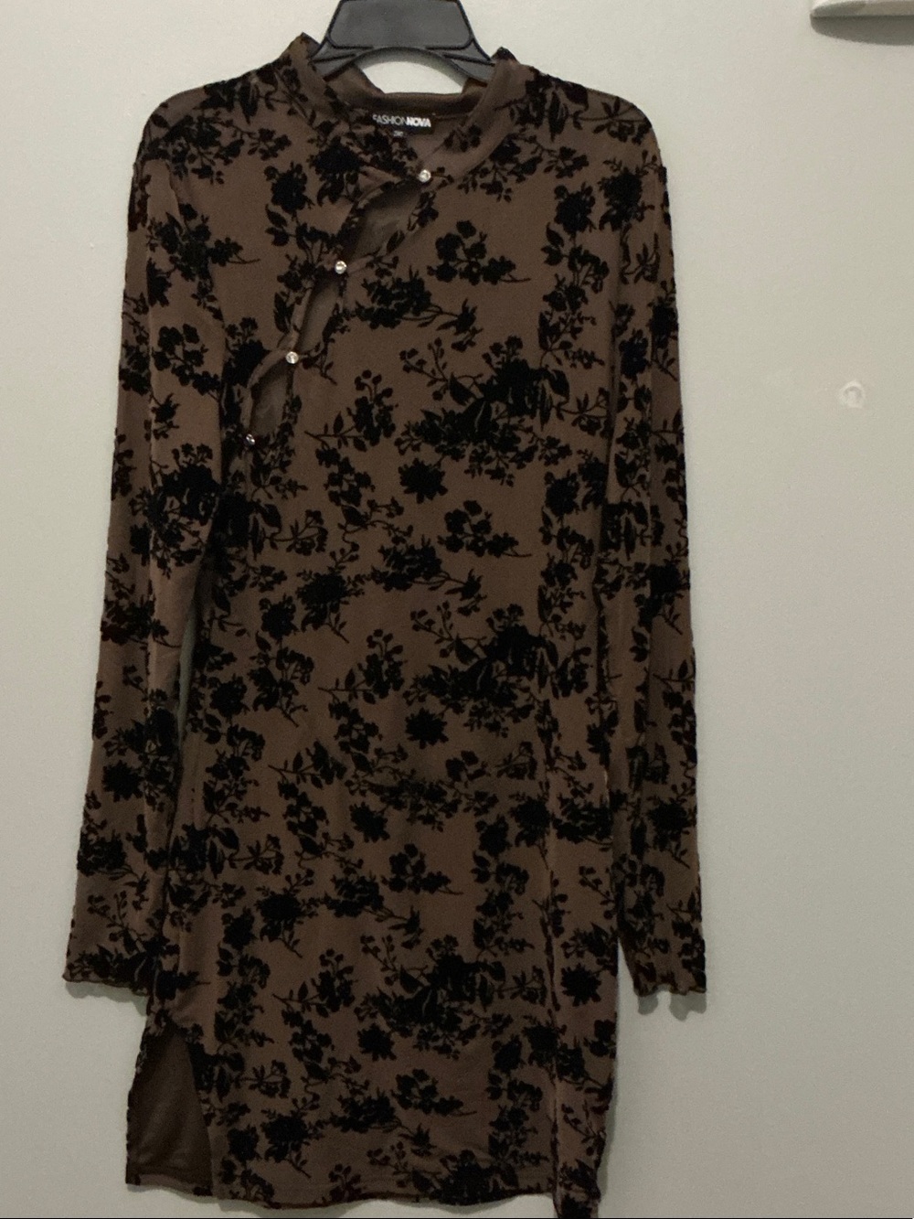 Fashion Nova Brown and Black Velvet Floral Burnout Mini Dress